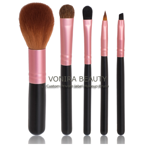 5PCS Mini Makeup Brush Set with Pink Ferrule