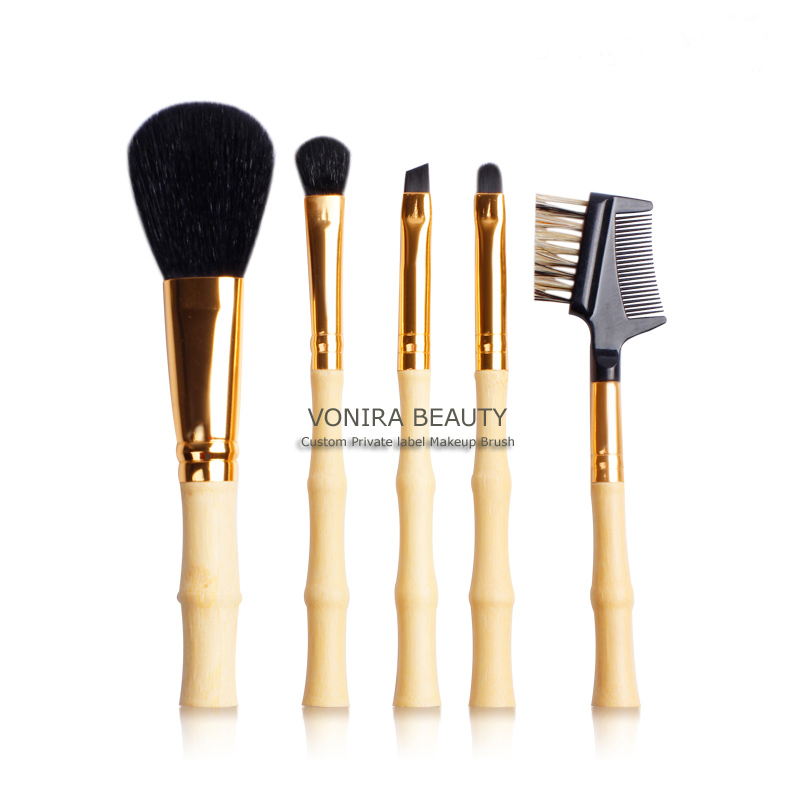 Private Label Eco Friendly Bamboo 5pcs  Mini Travel Makeup Brushes Set