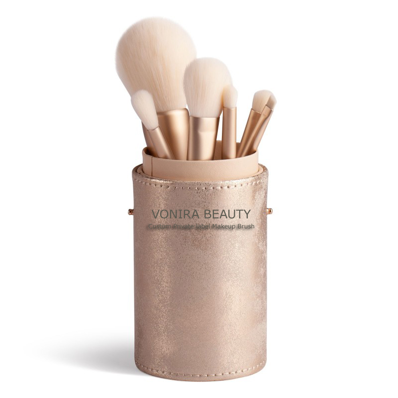 Vonira Beauty Custom Rosy Gift Makeup Brushes Kit With Cylinder Brush Holder