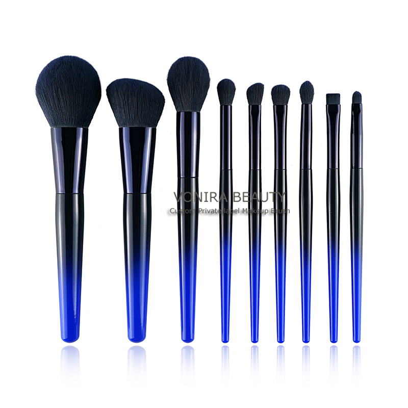 Vonira Beauty Custom 9 Pieces Black Blue Gradient Color Cosmetic Brushes Set