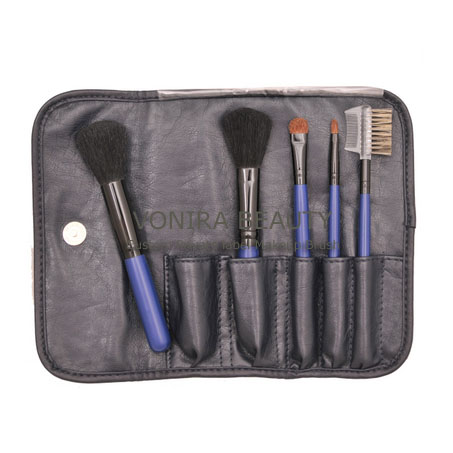5PCS Makeup Brush Set with Black Leather Bag