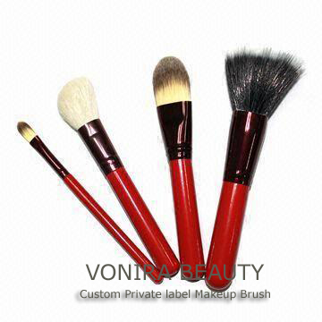 4-piece Makeup Brushes with Wooden Handle, Available in Various Colors