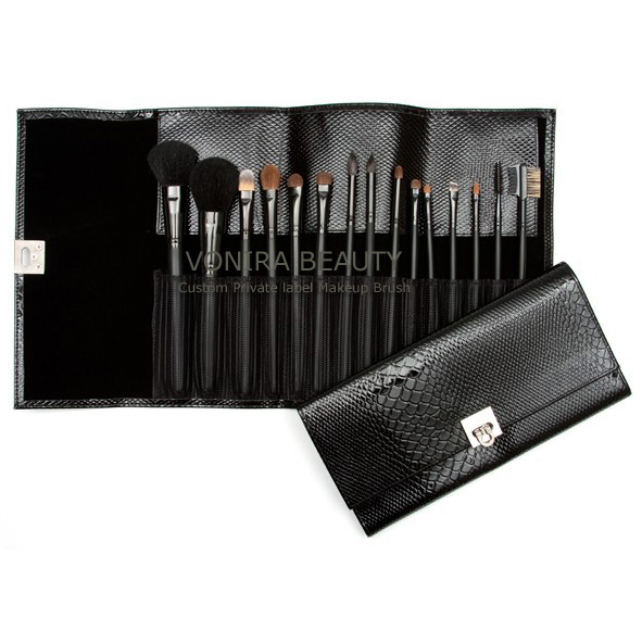 15PCS professional  makeup brush set with snake skin pouch