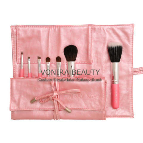 7PCS Makeup Brush Set With Pink Leather Cosmetic Bag