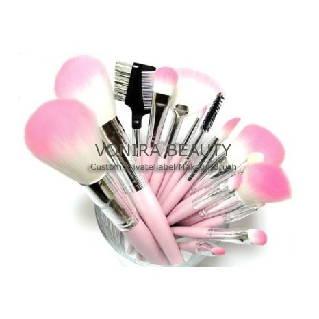 16 Piece Pink Synthetic Vegan Makeup Brush Set