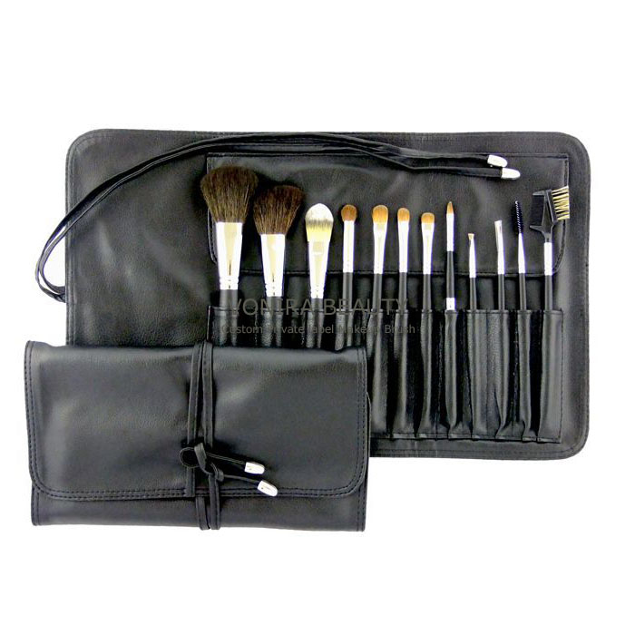 12 piece set of high quality real hair make-up brushes, made from sable, goat and racoon hair