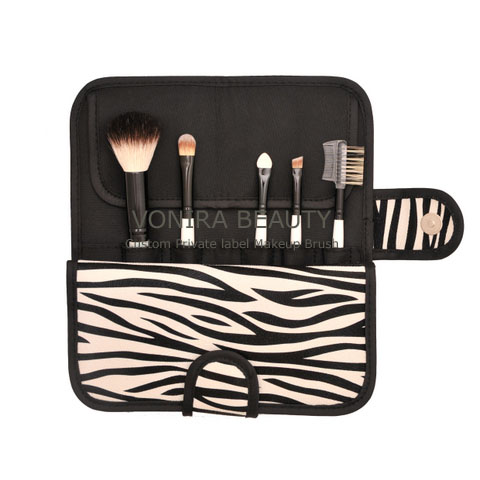 5pcs Gift Makeup Brush Set With Zebra Cosmetic Makeup Bag