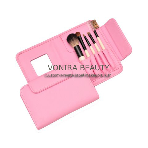 Goat Hair Makeup Brush With Mirror-Pink Color