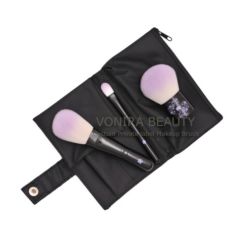 Custom Private Label Mini Travel Cosmetic Brush Set WIth Kabuki