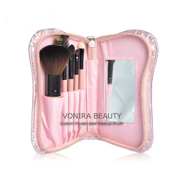 5pcs Mini Travel Cosmetic Brush Set With Lovely Mirror