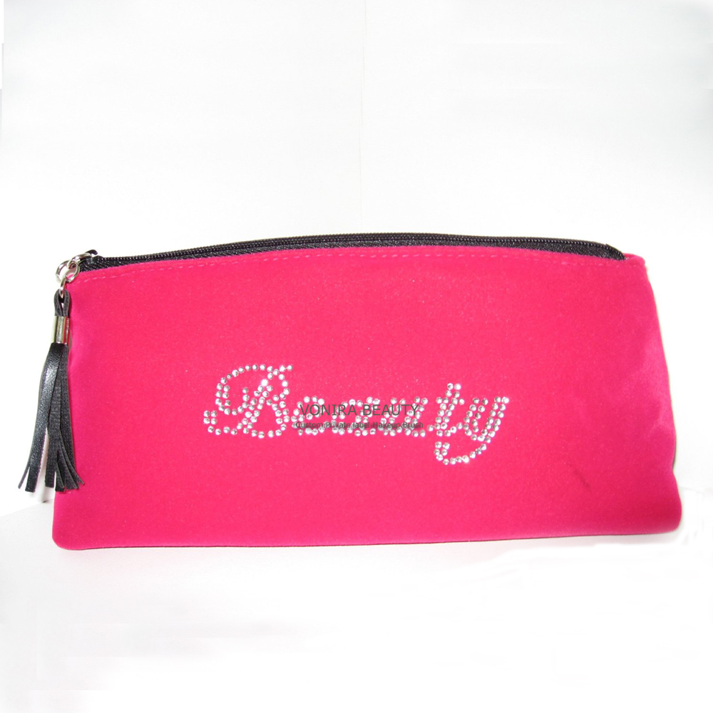 Hot pink velvety beauty bag
