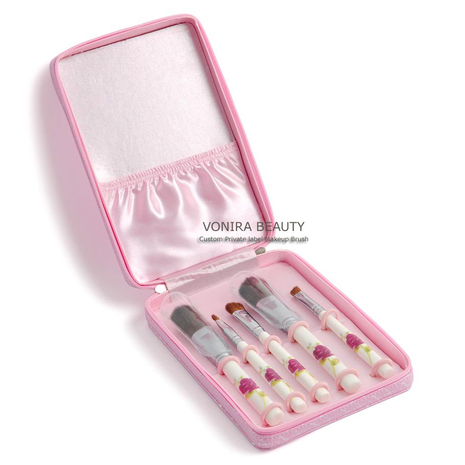 Custom Customer Private Logo 5 PCS ceramics pink Professional Makeup Cosmetic Brush set Kit Case