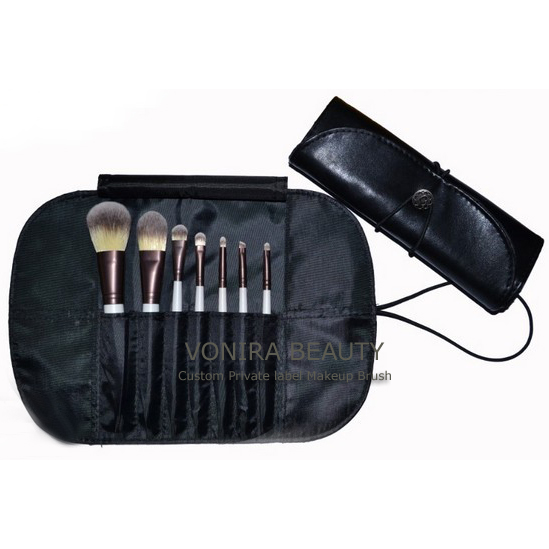 Custom Vegan Taklon Hair Makeup Brushes-7pcs makeup brush set with traveling pouch design