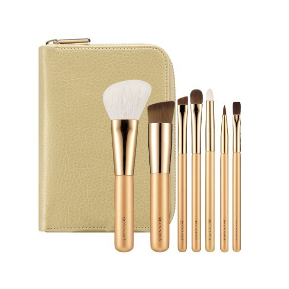 Luxe gold cosmetic brush set with zipper pouch