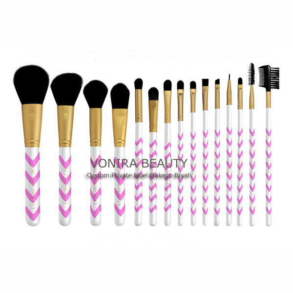 15pcs rosy vegan synthetic makeup brush kit