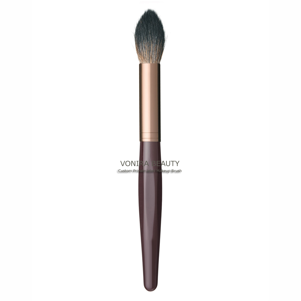 Dark Brown Gold Domed Powder Brush With Tapered Tip-Highlighting