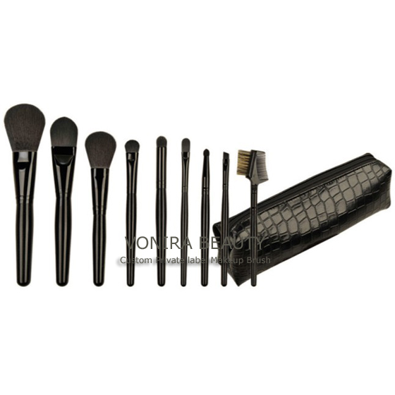 Private Label Black 10pcs Wooden Handle Makeup Brush Set