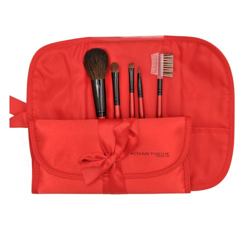 Custom 5PCS Makeup Brush Set With Red Fabric Bag Factory&Supplier