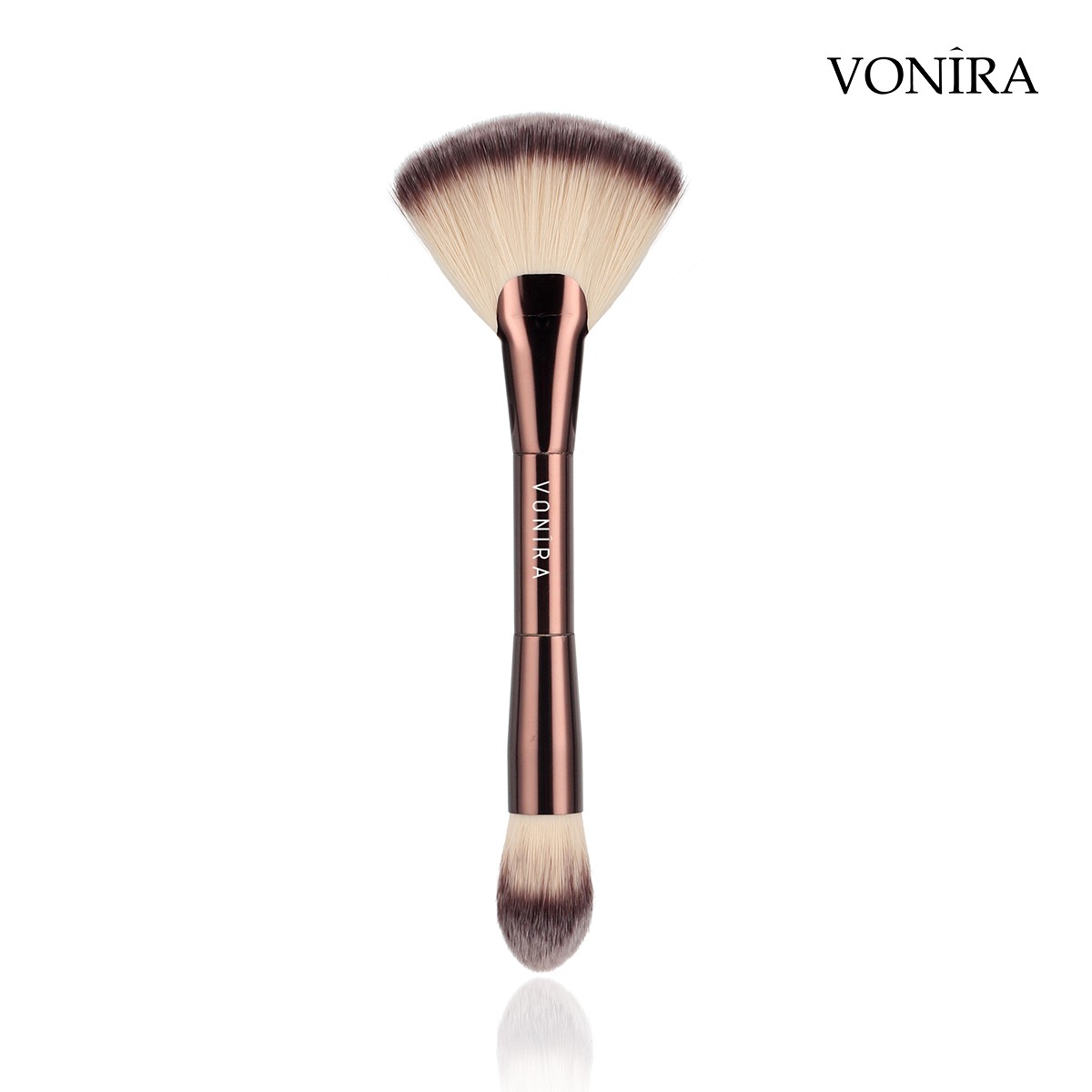 Vonira Beauty Manufacturer Wholesale Dual End Fan Powder Blush Highlighting Makeup Brush With Custom Logo Private Label Service