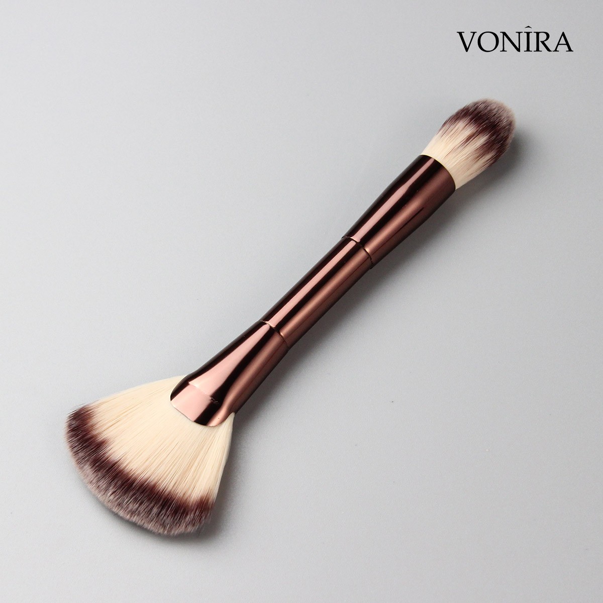 Vonira Beauty Manufacturer Wholesale Dual End Fan Powder Blush Highlighting Makeup Brush With Custom Logo Private Label Service