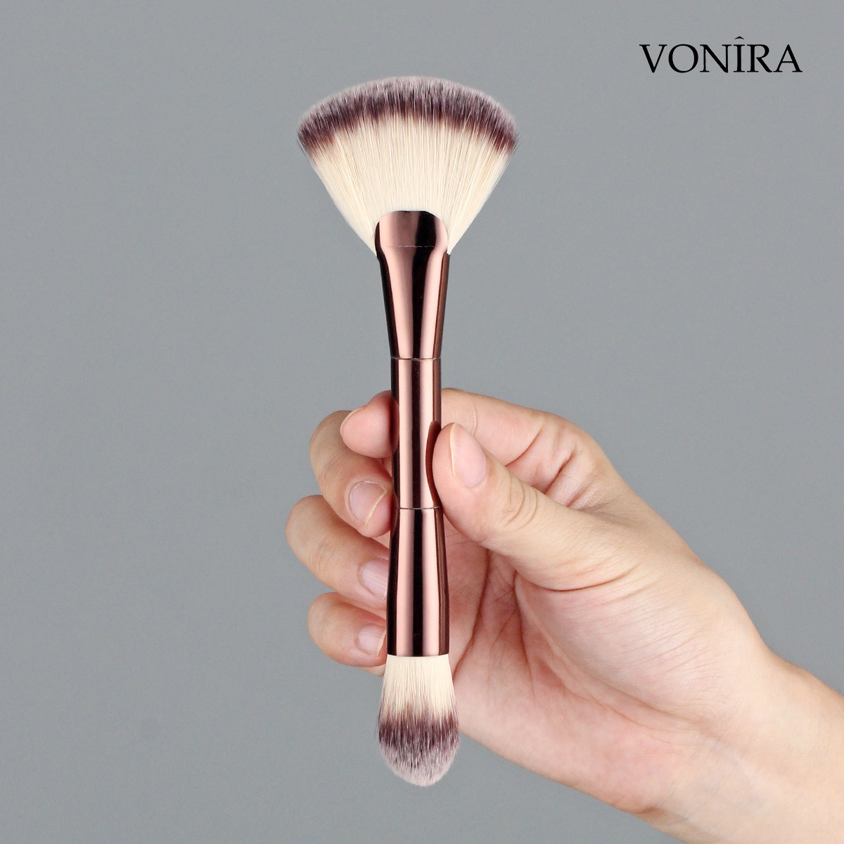 Vonira Beauty Manufacturer Wholesale Dual End Fan Powder Blush Highlighting Makeup Brush With Custom Logo Private Label Service