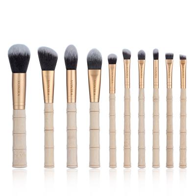 Vonira 10pcs Bamboo Makeup Cosmetic Brushes Set Face Powder Highlighter Blush Concealer Tapered Blending Eyeshadow Eyebrow Brush Kit