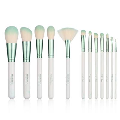 Vonira Beauty Factory 12 Piece Green Color Cosmetic Makeup Brush Set With White Wooden Handles 