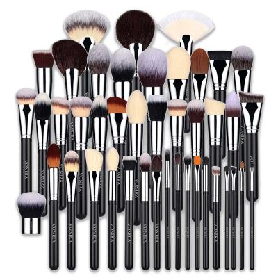 Vonira Beauty Factory Custom Full Complete Professional Makeup Brushes Set Private Label With Silver Copper Ferrule Black Wooden Handles
