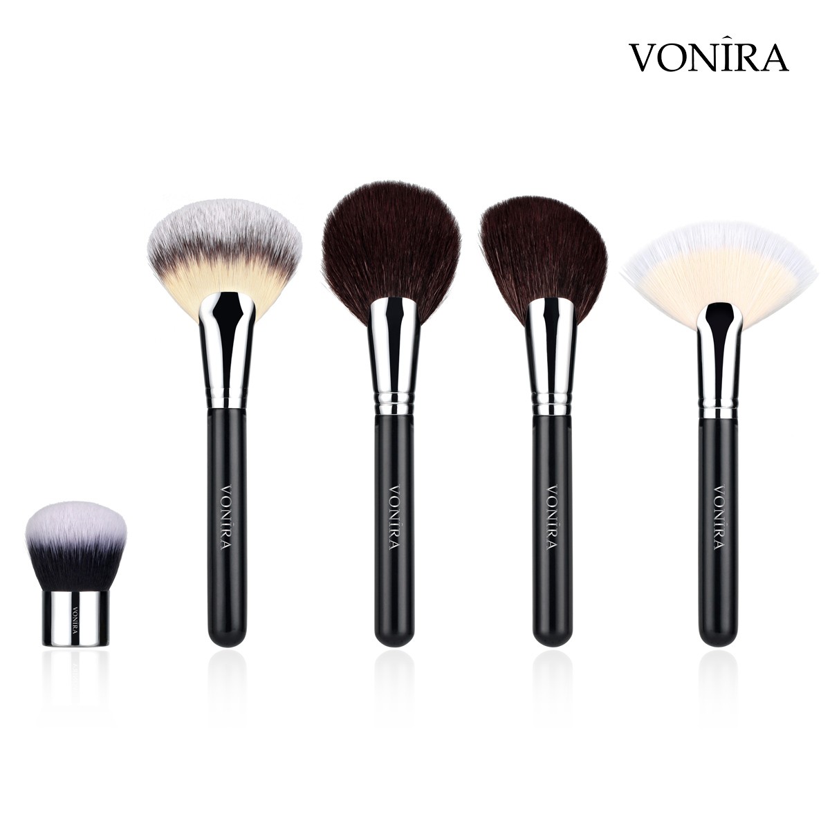 Vonira Beauty Factory Custom Full Complete Professional Makeup Brushes Set Private Label With Silver Copper Ferrule Black Wooden Handles
