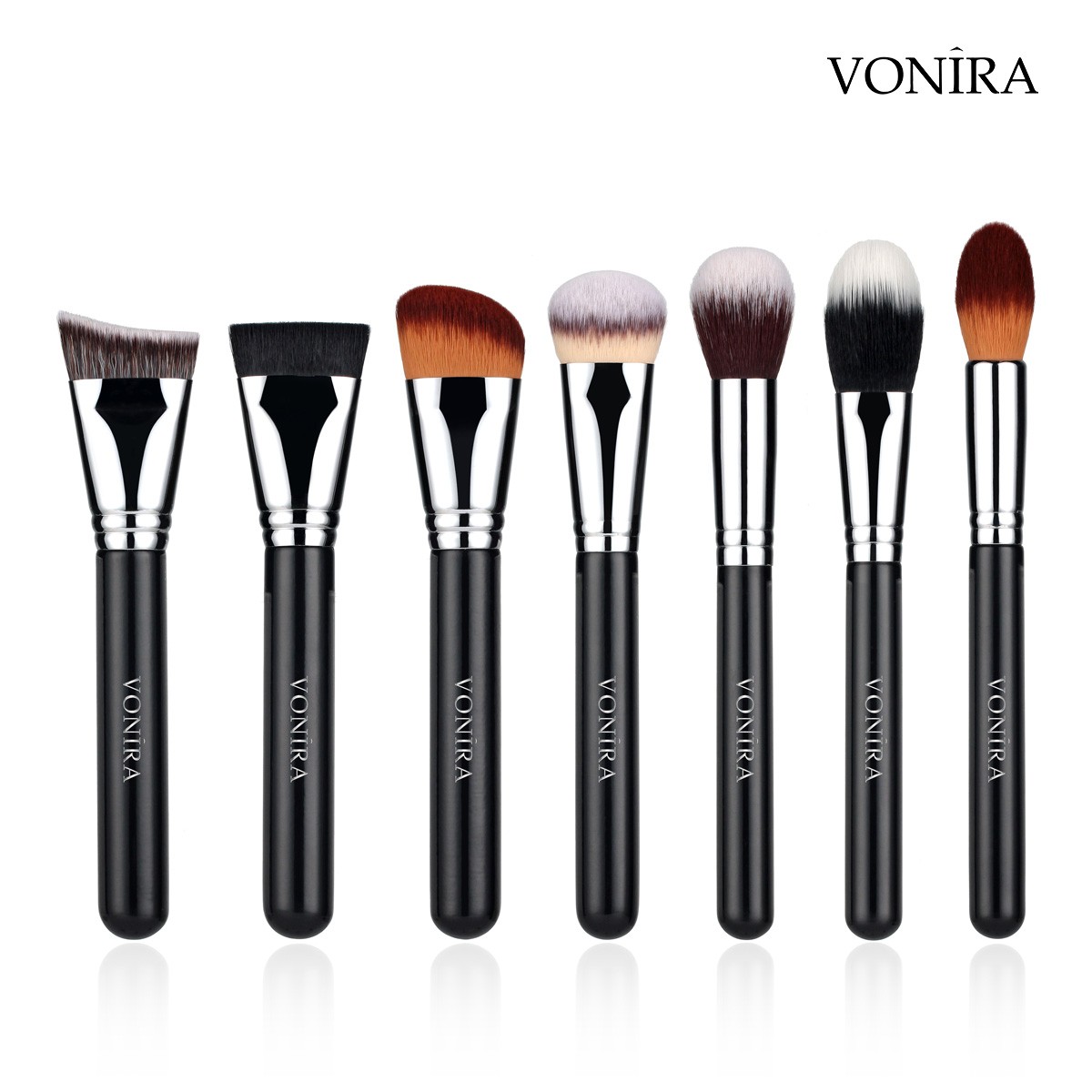 Vonira Beauty Factory Custom Full Complete Professional Makeup Brushes Set Private Label With Silver Copper Ferrule Black Wooden Handles