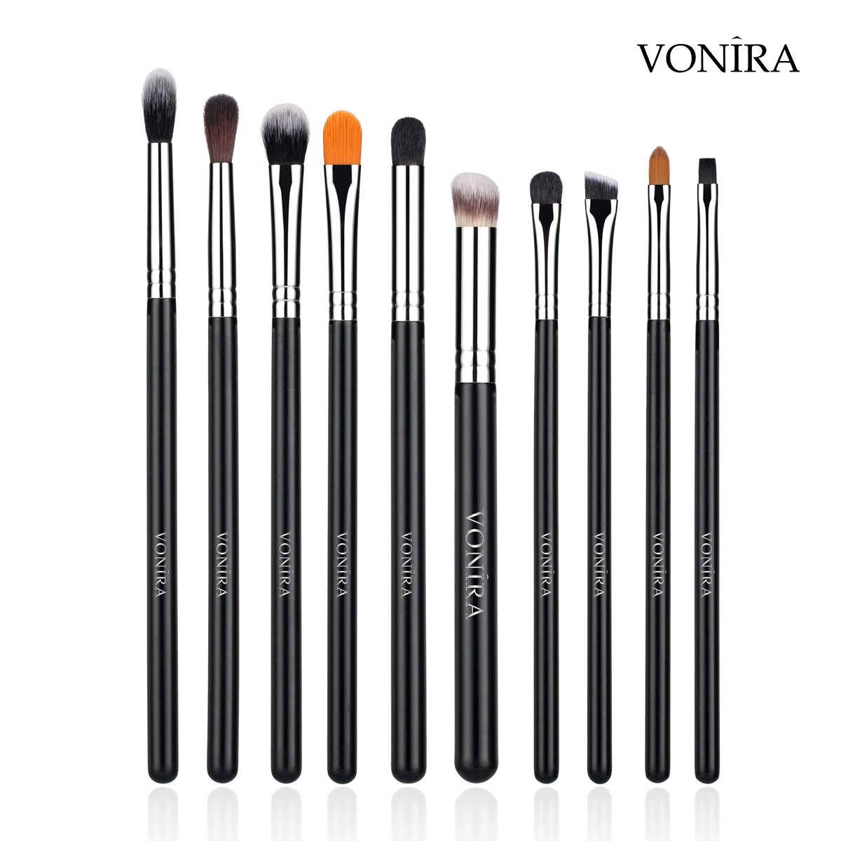 Vonira Beauty Factory Custom Full Complete Professional Makeup Brushes Set Private Label With Silver Copper Ferrule Black Wooden Handles