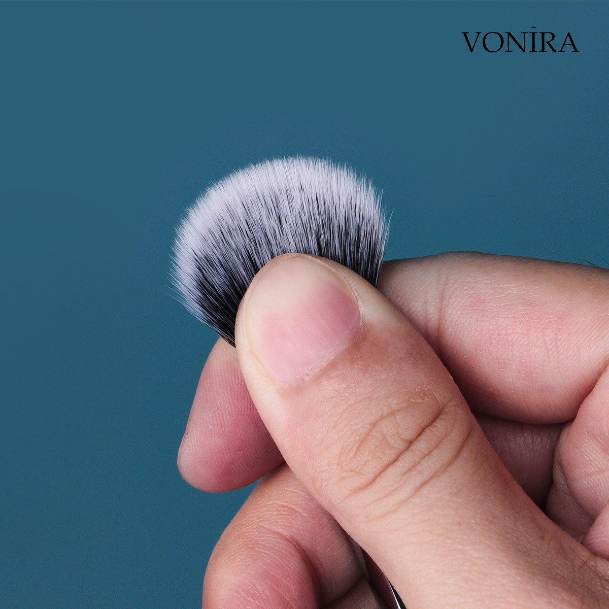 Vonira Beauty Factory Custom Private Label Wholesale Flat Makeup Setting Powder Brush With Silver Copper Ferrule Black Birch Wooden Handles