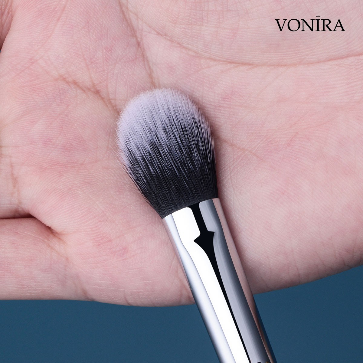 Vonira Beauty Factory Custom Private Label Wholesale Flat Makeup Setting Powder Brush With Silver Copper Ferrule Black Birch Wooden Handles