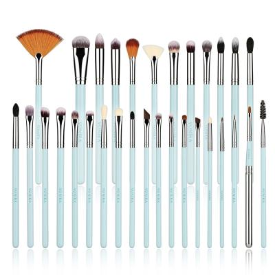 Vonira Beauty Manufacturer Custom Full Complete Eye Makeup Brushes Set Private Label With Silver Copper Ferrule Green Wooden Handles
