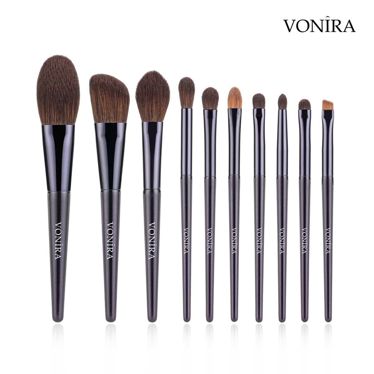 Vonira Beauty Manufacturer Wholesale Customized OEM Logo Purple Color Handle 10PCS Basic Cosmetic Make up Brush Kit
