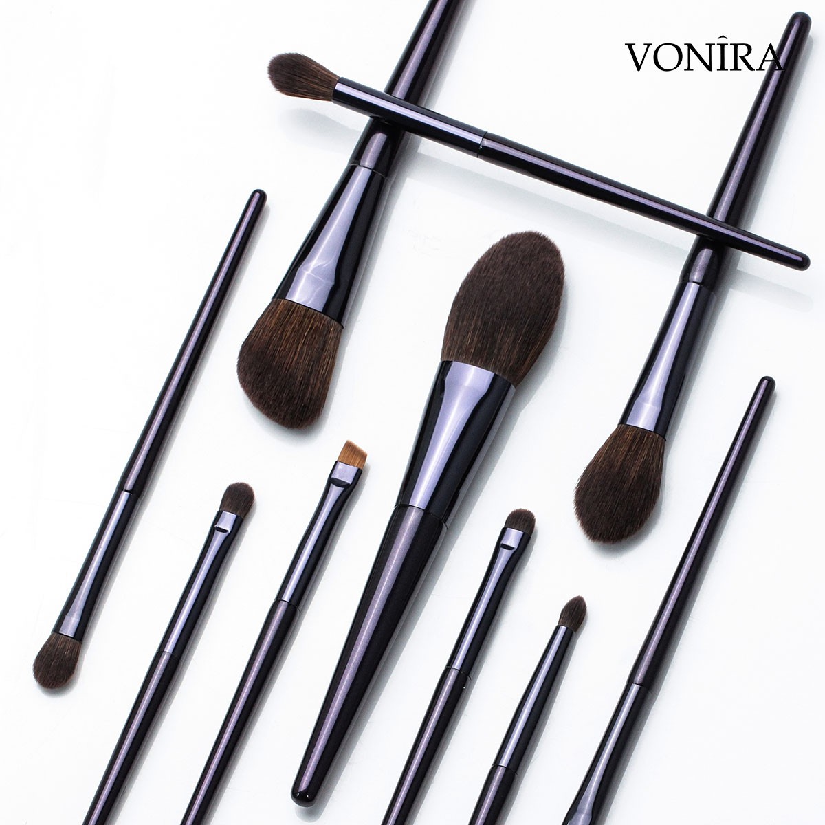 Vonira Beauty Manufacturer Wholesale Customized OEM Logo Purple Color Handle 10PCS Basic Cosmetic Make up Brush Kit