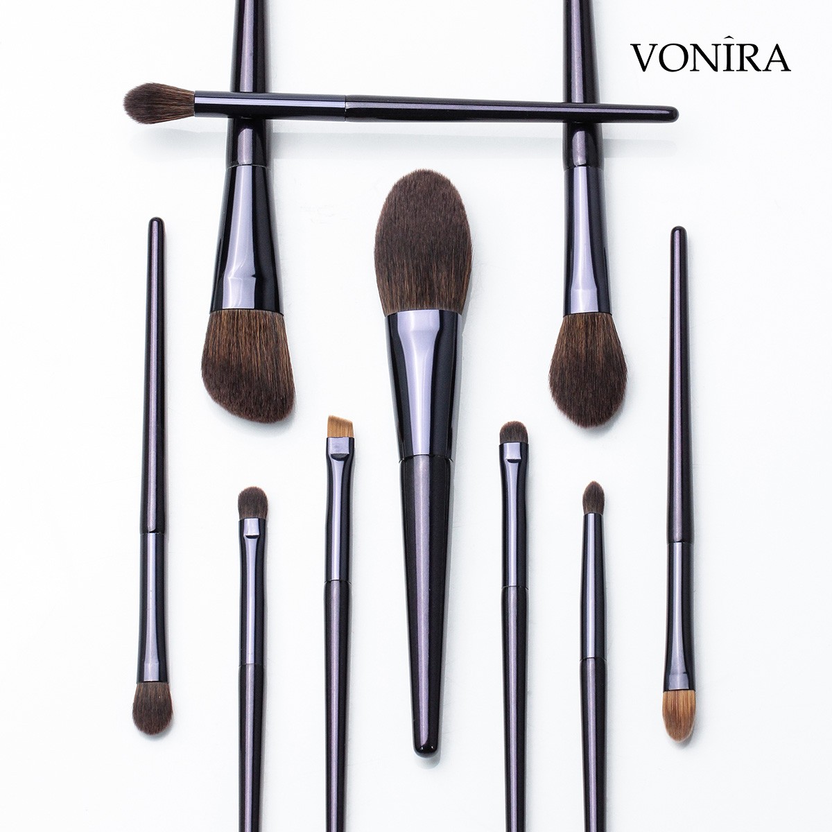 Vonira Beauty Manufacturer Wholesale Customized OEM Logo Purple Color Handle 10PCS Basic Cosmetic Make up Brush Kit