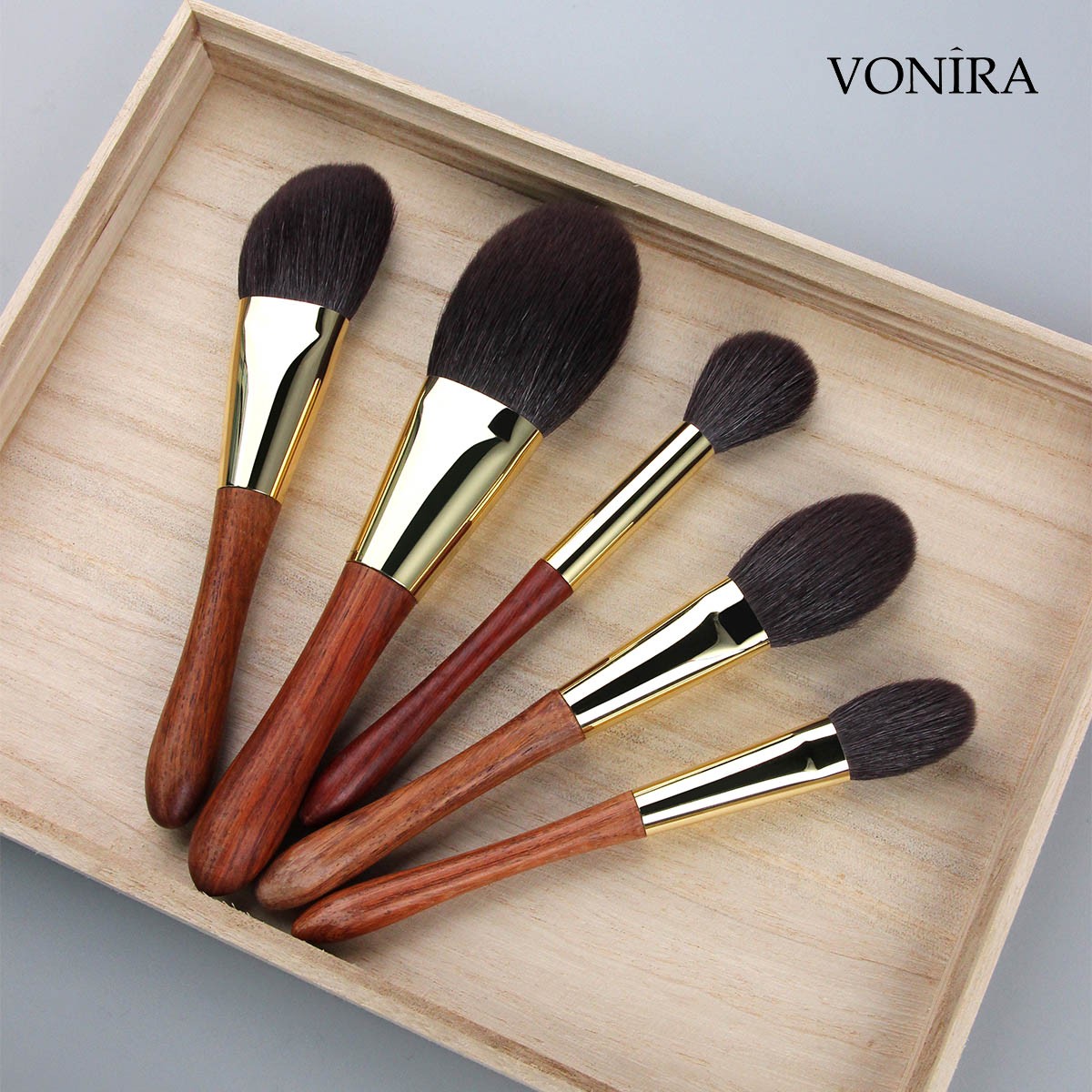 Vonira Beauty Factory Custom Private Label OEM High Quality 14pcs Makeup Brushes Set With 24K Gold Copper Ebony Handle