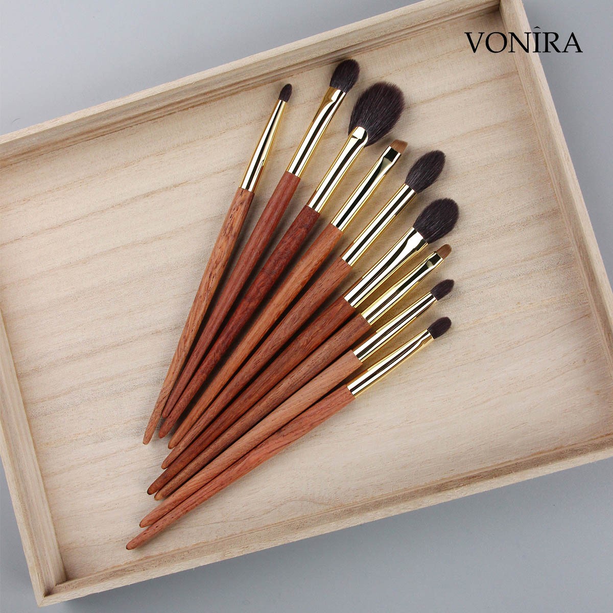 Vonira Beauty Factory Custom Private Label OEM High Quality 14pcs Makeup Brushes Set With 24K Gold Copper Ebony Handle