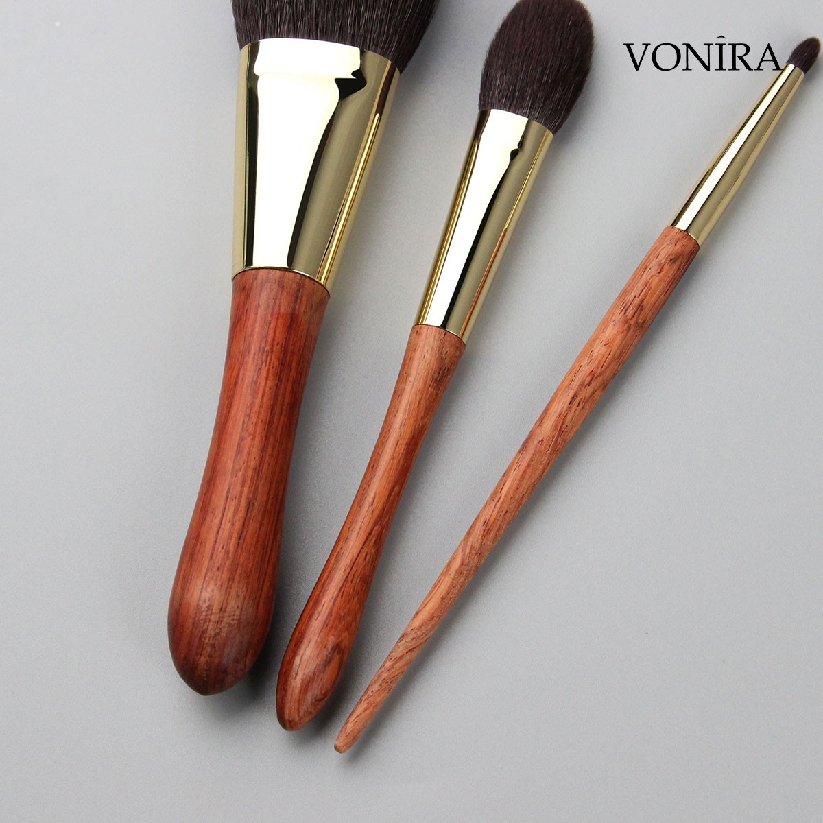 Vonira Beauty Factory Custom Private Label OEM High Quality 14pcs Makeup Brushes Set With 24K Gold Copper Ebony Handle