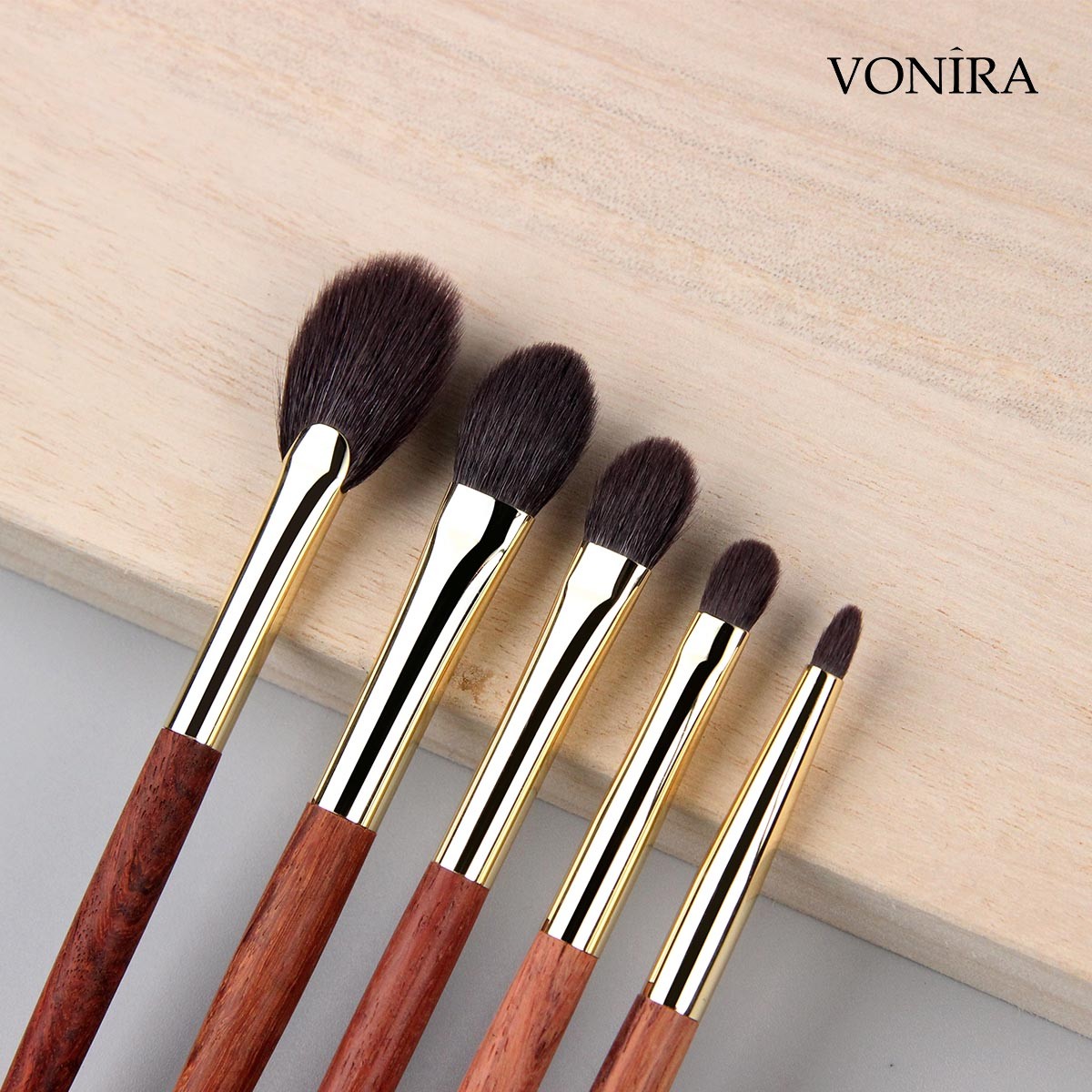 Vonira Beauty Factory Custom Private Label OEM High Quality 14pcs Makeup Brushes Set With 24K Gold Copper Ebony Handle