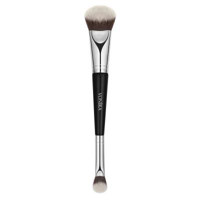 Vonira Beauty Custom Private Label Double Ended Face Foundation Concealer Blending Makeup Brush With Silver Copper Ferrule Black Birch Wooden Handles