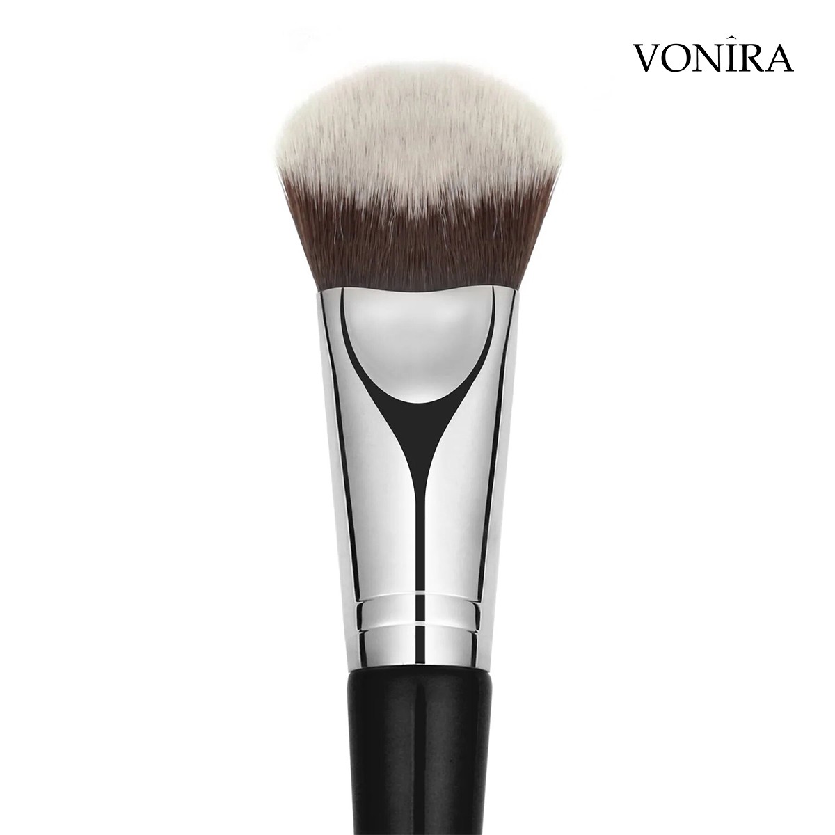 Vonira Beauty Custom Private Label Double Ended Face Foundation Concealer Blending Makeup Brush With Silver Copper Ferrule Black Birch Wooden Handles