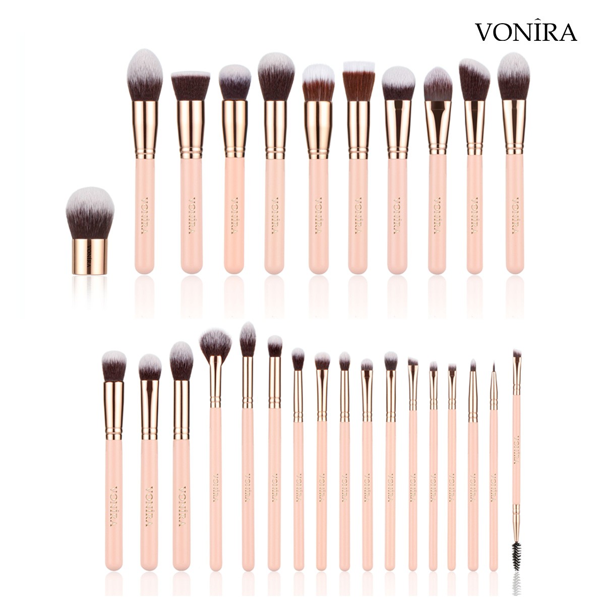 Vonira Custom Private Label Full Artist Luxury Professional Nude Pink 28 Pieces Makeup Brush Set With Low Moq OEM ODM Make up Brushes