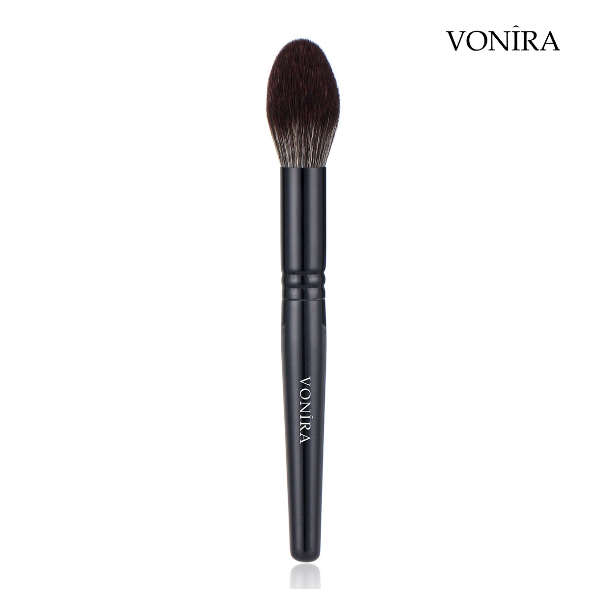 Vonira Beauty Long Blush Brush With Matte Black Brass Ferrule Black Handle Custom Private Label Makeup Brushes
