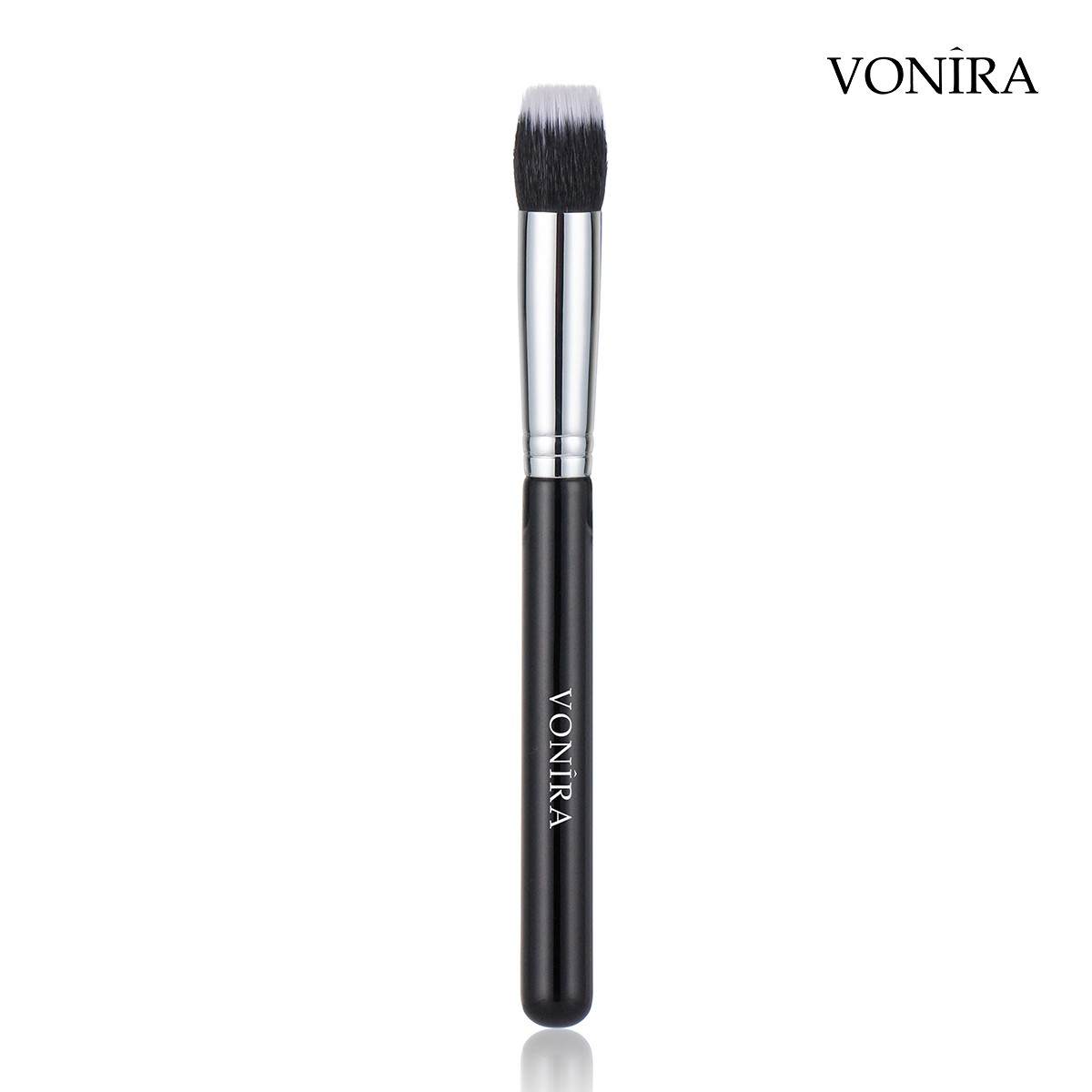 Vonira Custom Private Label Mini Short Duo Fibre Blender Brush With Silver Brass Ferrule Black Handle