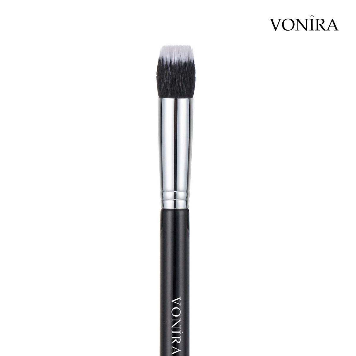 Vonira Custom Private Label Mini Short Duo Fibre Blender Brush With Silver Brass Ferrule Black Handle