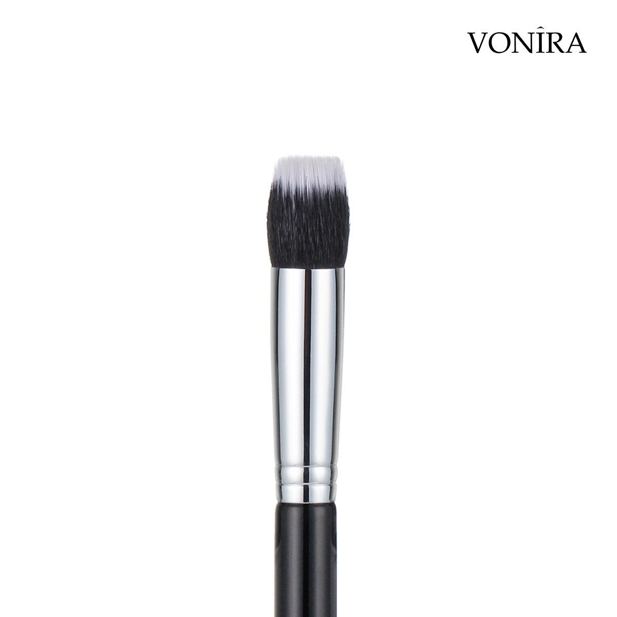 Vonira Custom Private Label Mini Short Duo Fibre Blender Brush With Silver Brass Ferrule Black Handle