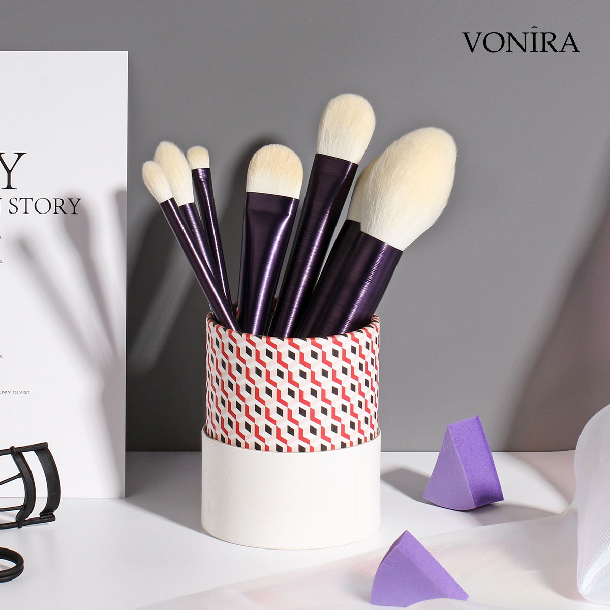 Vonira Custom Private Label OEM ODM High End Luxury Best Price 7 Pcs Purple Cosmetic Brushes Manufacturer China Makeup Brush Set