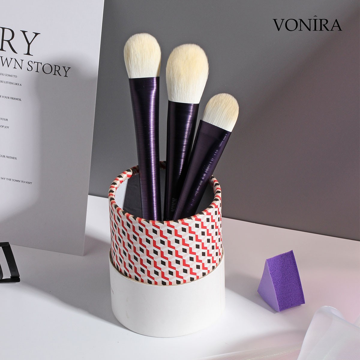 Vonira Custom Private Label OEM ODM High End Luxury Best Price 7 Pcs Purple Cosmetic Brushes Manufacturer China Makeup Brush Set